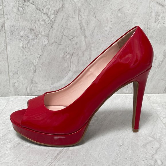 Chinese Laundry Red Patent Holliston Peep Toe Pumps Size 8 - Picture 5 of 15